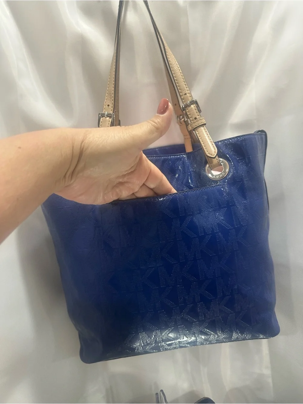 Michael Kors Blue Tote Bag with Gold Accents